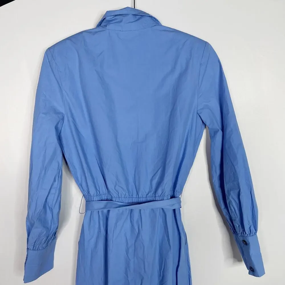 The Drop Womens Small Cornflower Blue Long Sleeve Belted Jumpsuit @highlowluxxe